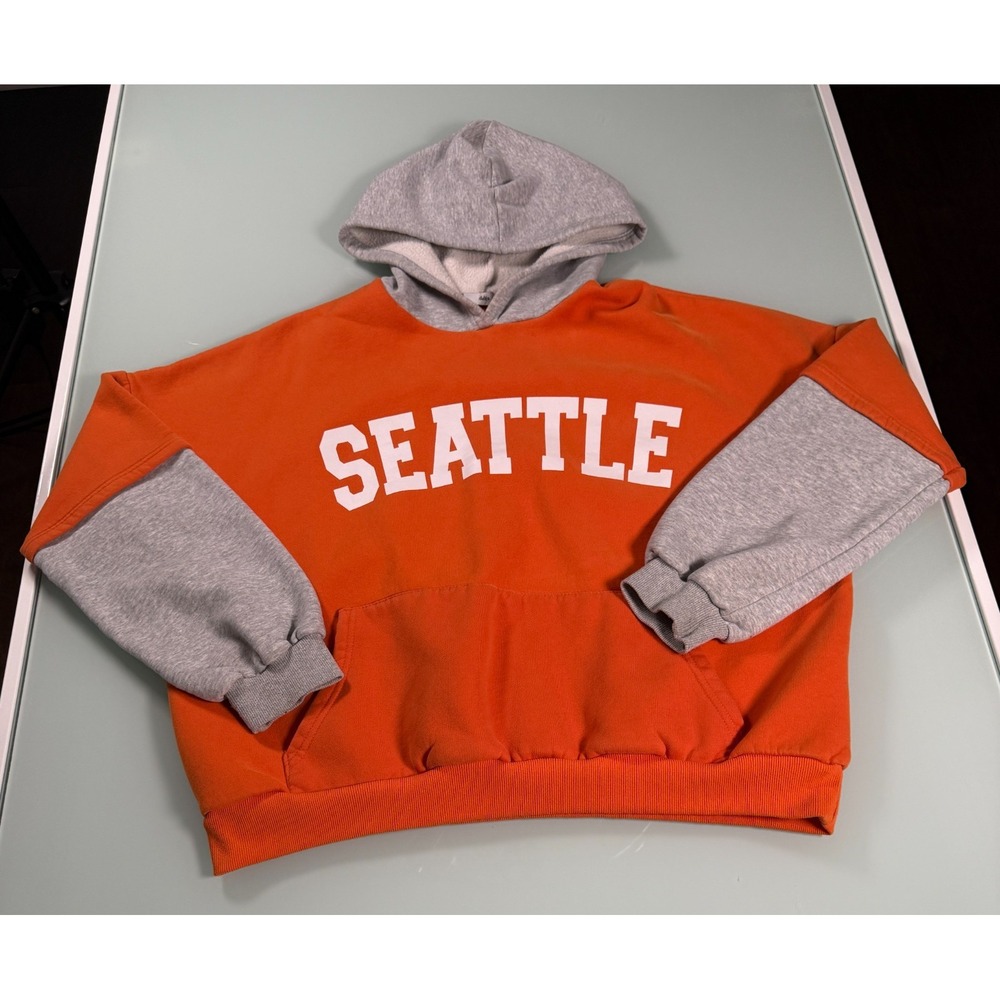 ADIKA Hoodie Seattle Oversized USA Cut Sew Orange & Gray Graphic Print -Size M-L